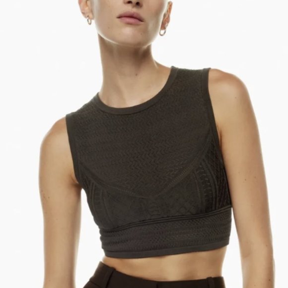 Aritzia Babaton Brown Pointelle Crop Top - New with Tags - Picture 3 of 5